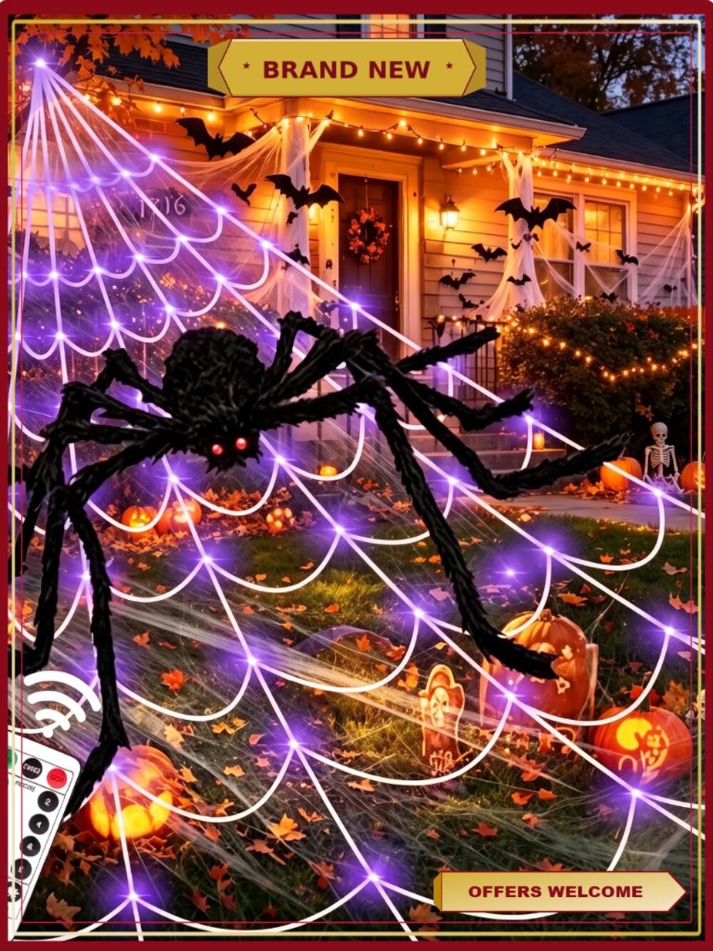 Halloween Spider Web Lights 350 LED Outdoor Decor with Giant Spider for Yard